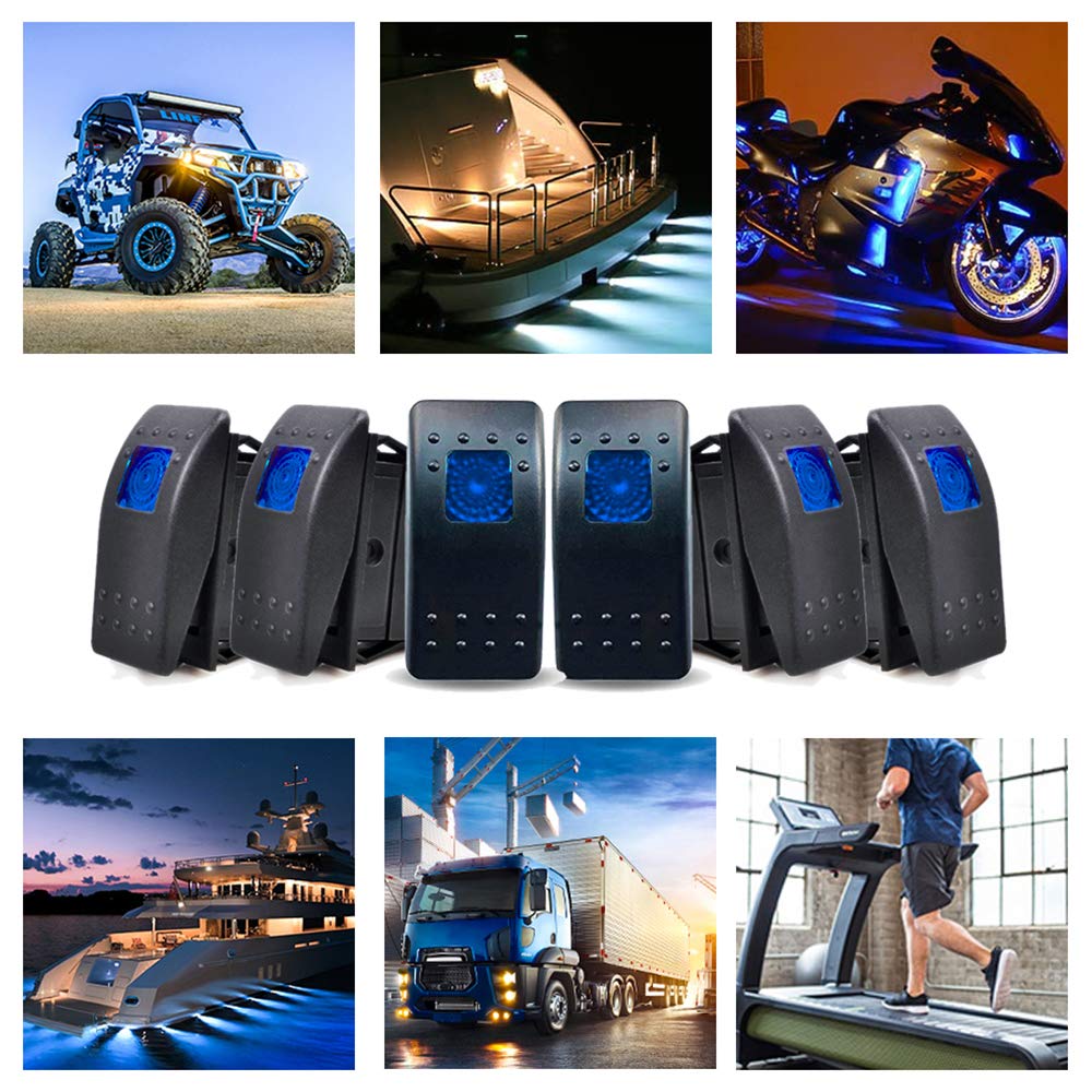 eFuncar 6Pcs 12V 24V Toggle Switch, 4Pin SPST ON Off Dashboard Rocker Switch, Waterproof LED Blue Lighted Rocker Switches for Car Truck Marine Auto Motorcycle with 1Pc Sticker Label Sheet: Industrial & Scientific