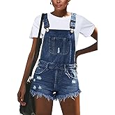 luvamia Women's Ripped Short Overalls Adjustable Denim Bib Overall Shorts Romper