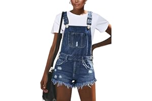 luvamia Women's Ripped Short Overalls Adjustable Denim Bib Overall Shorts Romper