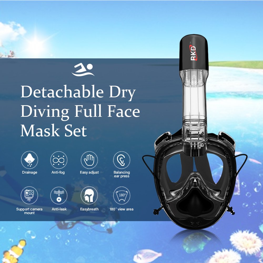 X-CAT (One Size All) NACATIN 2018 Newly One-Piece Full Face Snorkel Mask GASBAG Design, Comfortable Anti-Flog Scuba Masks Larger Viewing Area Closer to Water, Black