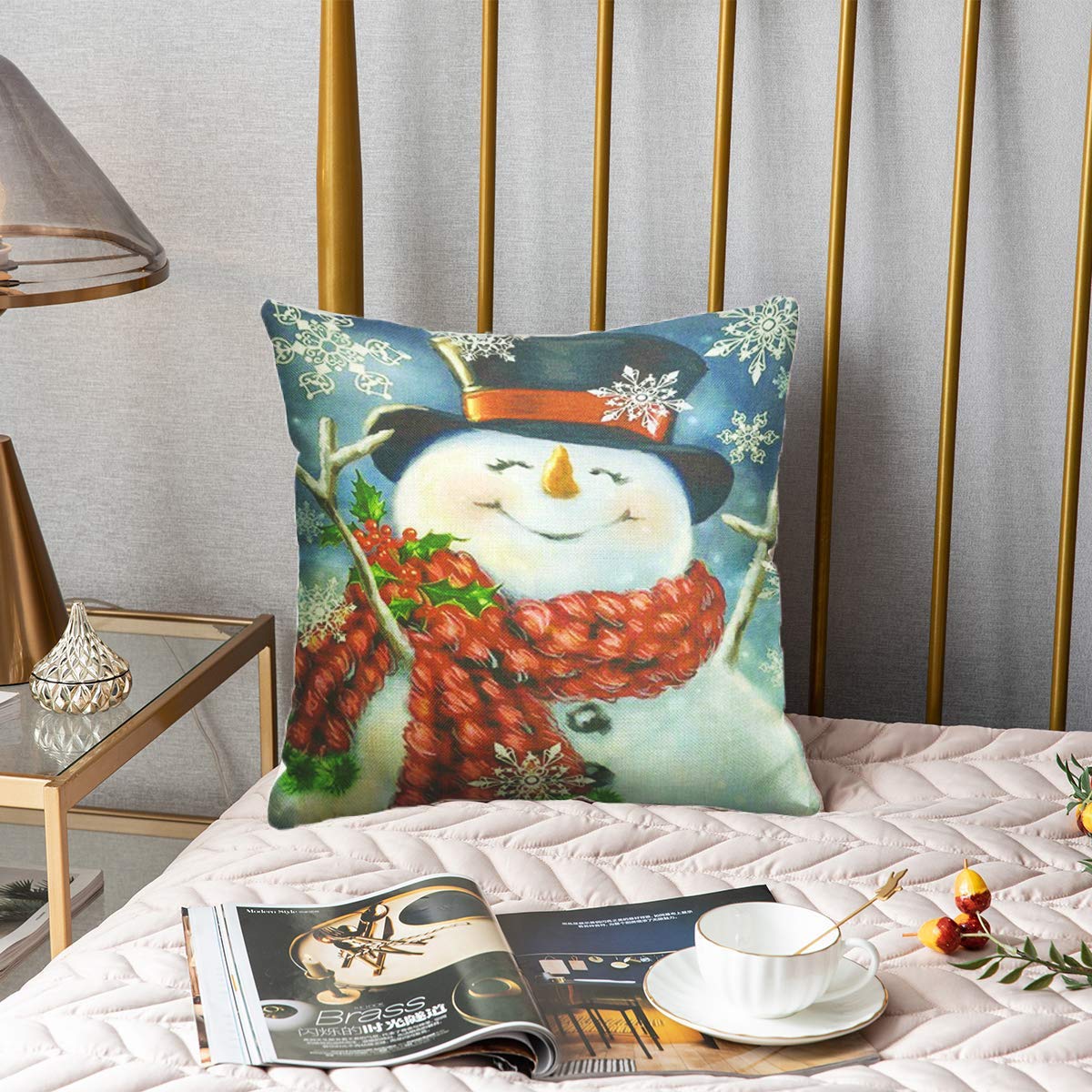 TIGERNU Throw Pillow Covers 18x18 inch (45x45cm) Linen Pillowcases Christmas Decorations Winter Snow Auto Church Cushion Cover for Couch Bed Sofa Car- Set of 4