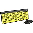 FONICER Full Size Large Print 2.4g Wireless Keyboard and Mouse with Oversized Print for Kids Visually Impaired Low Vision Individuals (Yellow)