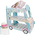 YONDMMIY 3 Tier Cupcake Stand Ice Cream Van Stand Cars Display Stand Bus Cupcake Cake Stand Truck Paper Cupcake Holder for Kids Birthday Party Decorations
