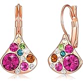 Multicolored Austrian Crystal Pear-shaped Drop Earrings for Women 14K Gold Plated Leverback Huggie Earrings Hypoallergenic Jewelry