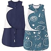 ZIGJOY Sleep Sack Swaddle 1.0 Tog Baby Wearable Blanket 100% Cotton Baby Swaddle Blanket for Newborns 6-12 Months Space&Blue