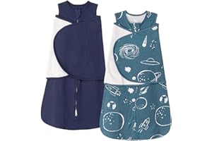 ZIGJOY Sleep Sack Swaddle 1.0 Tog Baby Wearable Blanket 100% Cotton Baby Swaddle Blanket for Newborns 0-6 Months Space&Blue