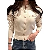 GORGLITTER Women's Button Up Tweed Cinched Waist Cardigan Sweaters Long Sleeve Trendy Cozy Cropped Cardigans