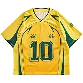 GORGLITTER Men's Brazil Jersey Shirt Spain Soccer Football Boxy Crop Tops | Brasil Spain Jersey, Mesh Cropped Top, Yellow Graphic Shirt, Short Sleeve, V Neck, Streetwear