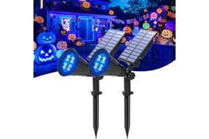T-SUNUS Blue Solar Lights Outdoor Waterproof IP65, 2 Pack Garden Spotlights, Auto-on/Off Security Landscape Pond Spot Light 2 Modes for Halloween Christmas Tree Patio Garage Yard Driveway Pool Fence