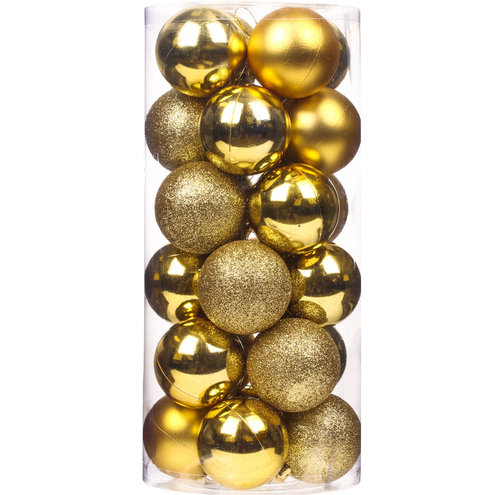 Emopeak 24Pcs Gold Christmas Ornaments for Tree Decor, 2.36Inch Christmas Balls Ornaments, Shatterproof Xmas Hanging Baubles for Holiday Wedding Party Decoration