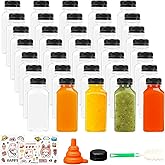 35 Pack 12oz Clear Plastic Juice Bottles with Caps, Empty Reusable Juice Bottles Bulk Square Beverage Containers for Juice Mi