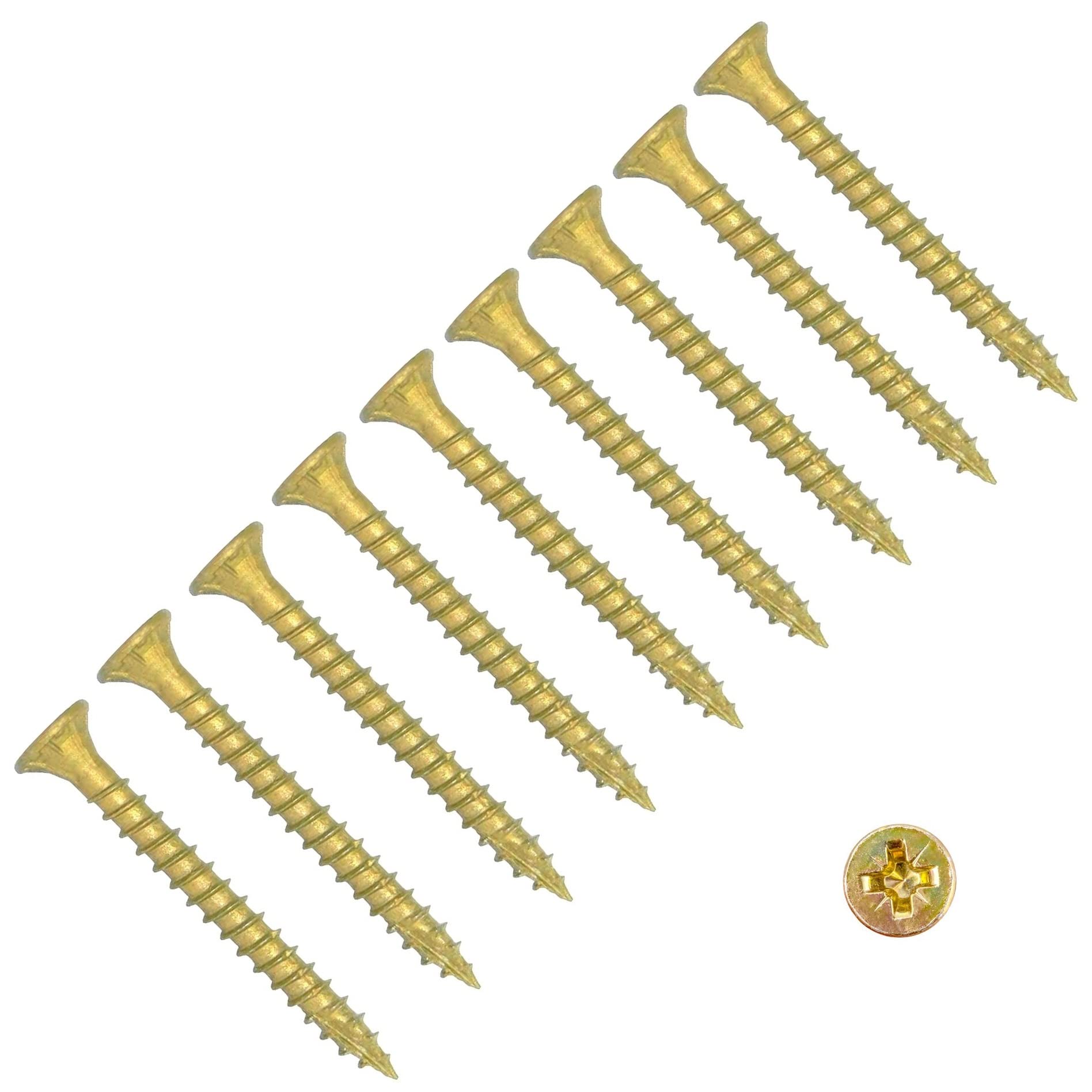 TERF High Performance Wood Screw 4.0 X 35mm Pozi Drive Flat Countersunk Double Head Screws 4.0 X 35mm For Hardest Hard Wood Fence Floorboard Hard and Softwood - Pack of 100, Zinc Yellow
