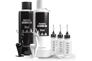 White and Black Alcohol Ink for Resin - Alcohol Ink Black Onyx and White Snow Colors 4-Ounce for Epoxy Resin, Tumblers, Resin Art, Alcohol Ink Paper, 3 Pixiss Needle Tip Applicator Bottles and Funnel