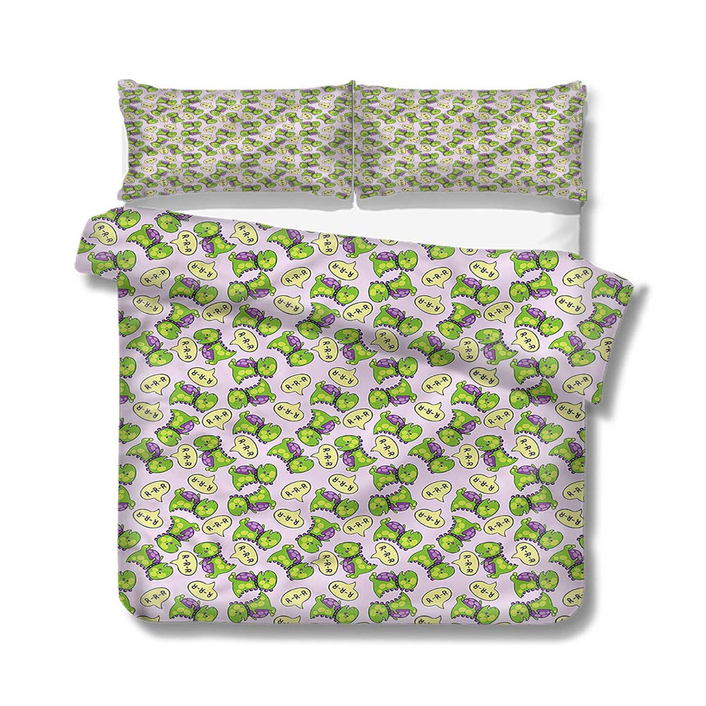 Mademai Twin Size Duvet Cover Set Boys Room,Green Dinosaurs Kids for Kids/Teens/Adults Hidden Zipper Quilt Cover Printed
