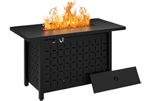 JAMFLY Propane Fire Pit Table, 43'' Gas Fire Pits Table for Outside, 2 in 1 Propane Fire Pit 50,000 BTU with Lava Rocks, Waterproof Cover and Lid