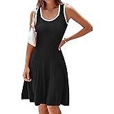 MASCOMODA Women 2025 Casual Summer Mini Dresses Sleeveless Sweater Dress Square Neck A Line Swing Knit Tank Short Dress