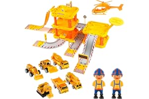 Toysical Construction Playset - Complete Parking Garage Toy Playset with Vehicles, Helicopter, Mini Figures, Road Setup Construction Toys for Boys and Girls - Boys Toys Age 4-6