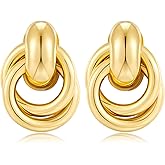 FILMOON Gold Geometric Drop Dangle Earrings for Women Chunky Trendy Knot Stud Small Twisted Link Earring Jewelry Gift