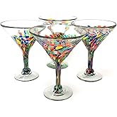 Dos Sueños Mexican Hand Blown Glass – Set of 4 Hand Blown Modern Margarita Glasses - Confetti Carmen (12 oz)