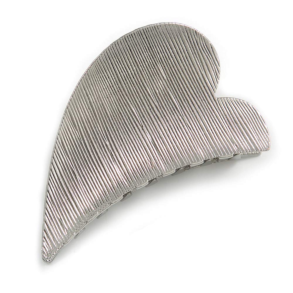 Gunmetal Finish Scratched Heart Hair Claw/Clamp - 65mm Across