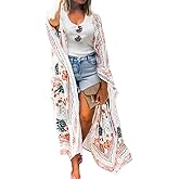 MayBuy Women's Summer Long Flowy Kimono Cardigans Boho Chiffon Beach Cover Up Tops