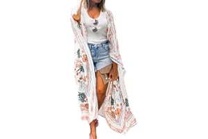 MayBuy Women's Summer Long Flowy Kimono Cardigans Boho Chiffon Beach Cover Up Tops