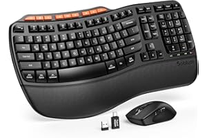 SABLUTE Ergonomic Wireless Keyboard and Mouse Combo, Full Size Wave Keyboard with Cushioned Palm Rest, 2.4G USB-A & C Receive
