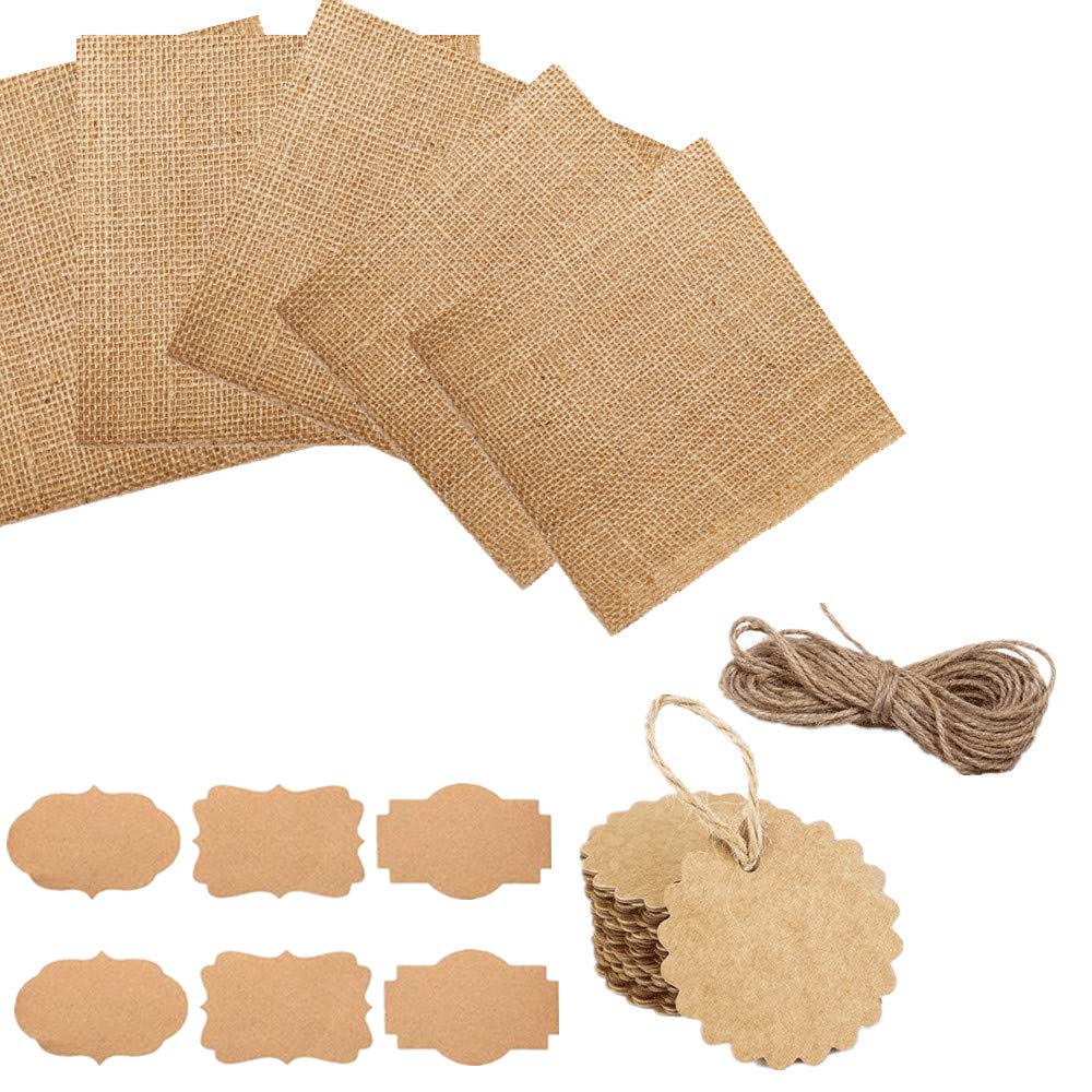 Super Idee 50 Jam Doilies 15 cm x 15 cm Made of Jute Fabric Decorative Glass Doilies Topping with Cord Sticker and Pendant Decoration for Preserving Jars Christmas Wedding