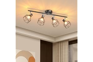 GORDNWE 4-Light Kitchen Track Lighting, Adjustable Metal Wire Cage Ceiling Light with E12 Base, Track Lighting Fixtures Black Farmhouse Ceiling Light Fixture Fits for Bedroom Living Room