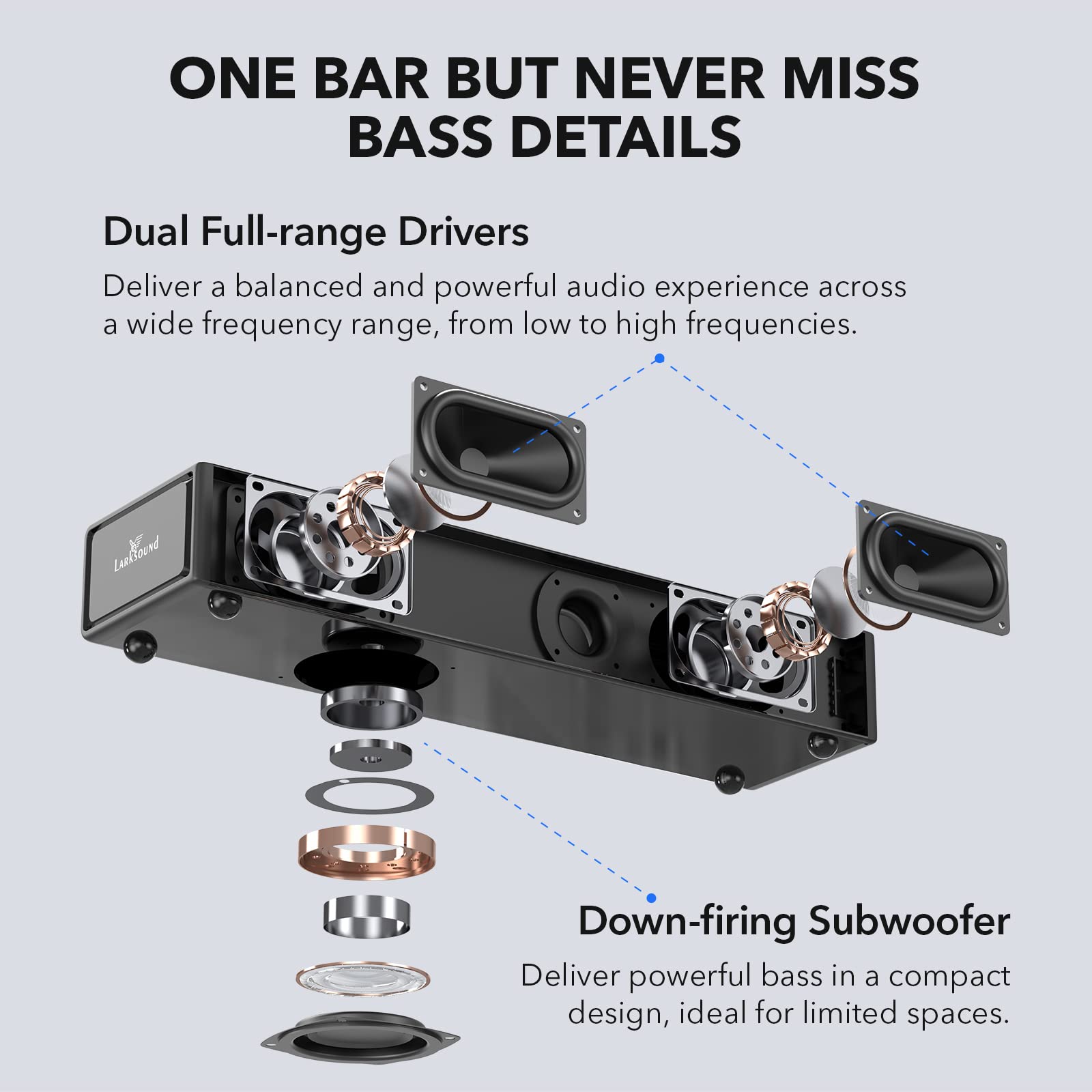 Mua LARKSOUND 2.1 CH Sound Bar with Built-in Subwoofer, Small Soundbar ...