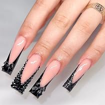 Amazon.com: MERVF Uñas postizas cuadradas largas a presión, uñas ...