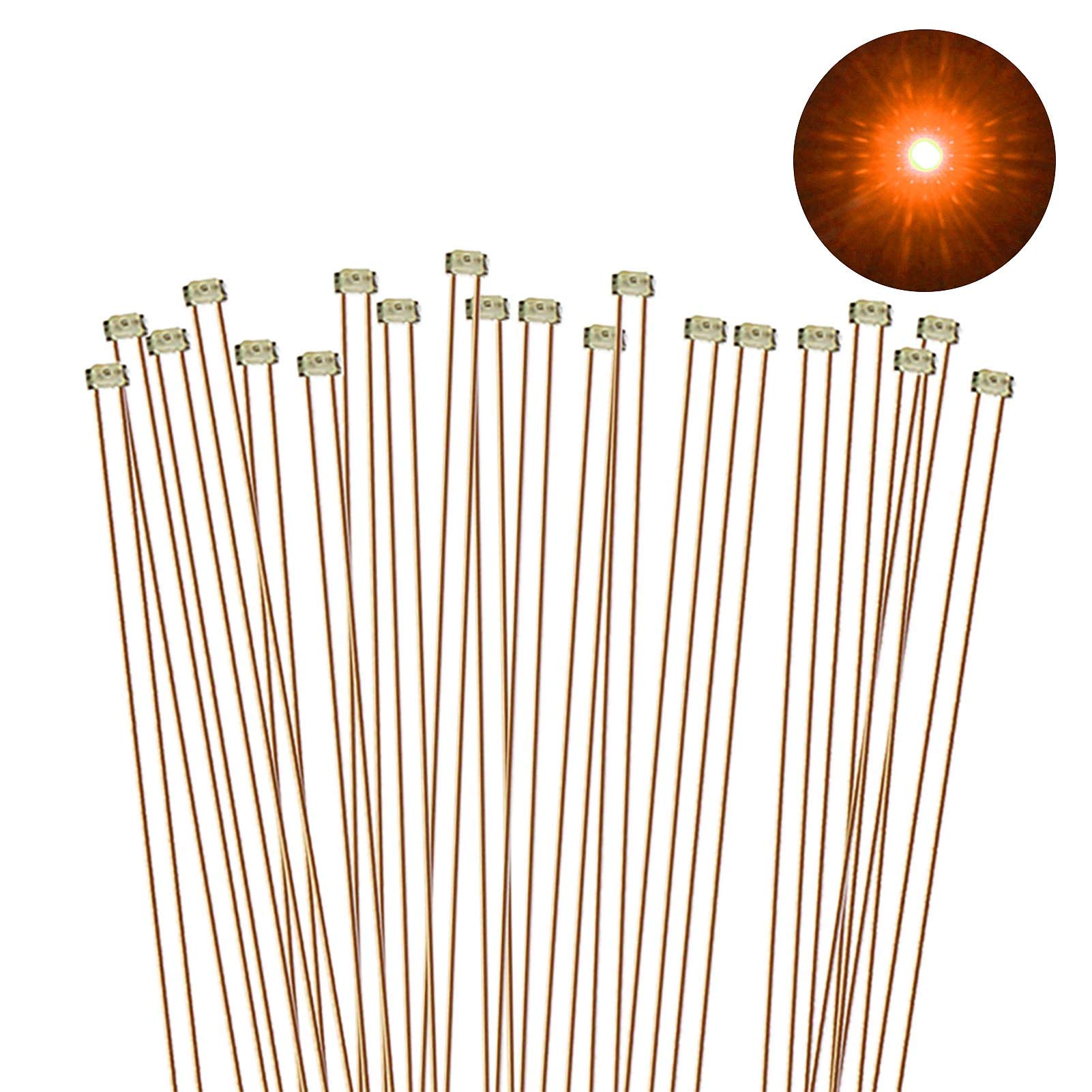 Evemodel C0402OR 20pcs Pre-soldered micro 0.1mm Copper Wired ORANGE SMD Led 0402
