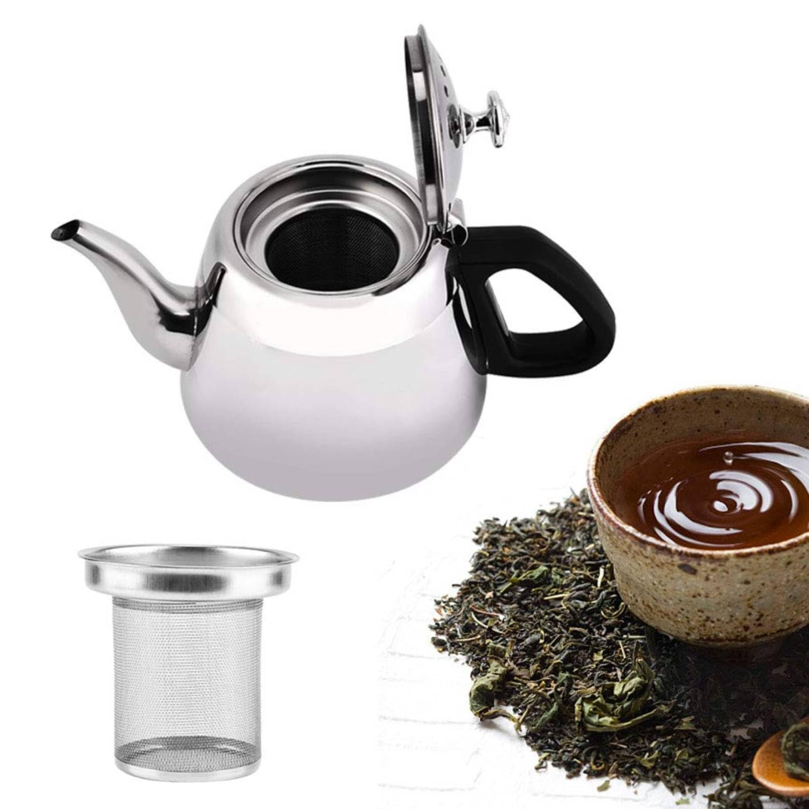 Stainless Steel Teapot with Removeable Infuser, 2L Metal Tea Steeper Pot Coffee Water Kettle Steeping Teapot Tea Maker for Loose Leaf Tea Coffe Brewing