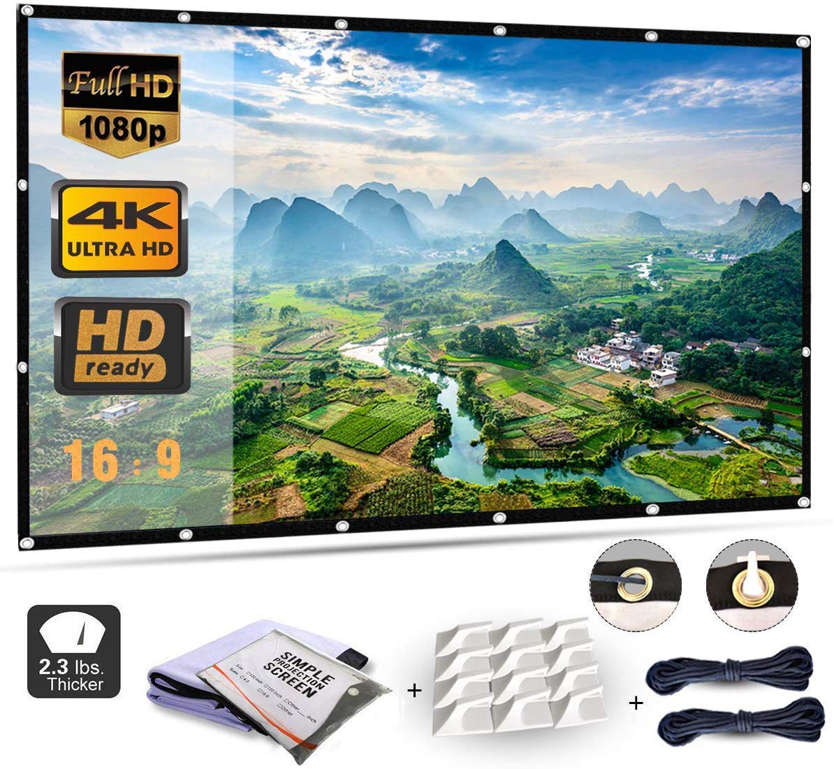 Mebios 120 Inch Projection Screen, Portable HD 4K Screen for School Home Theatre Cinema, Matte White Widescreen, Wall Mount, 271cm(W) X 155cm(H), Canvas, 160deg Viewing Angle