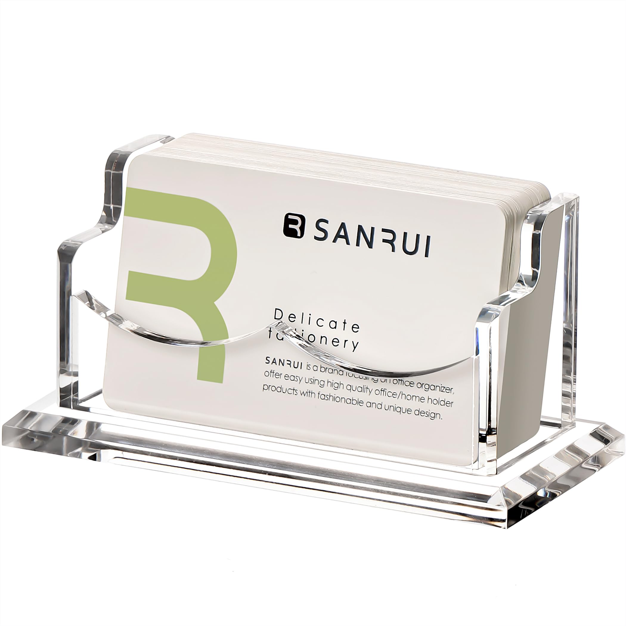 SANRUI Clear Business Card Holder Stand for Desk, Acrylic Desktop Horizontal Display Name Cards Holders Organizer Storage Rack,for Exhibition, Home , Office ,1 Tier 1 Pocket , 60 Card Capacity