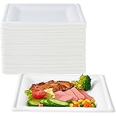 ECOLipak 150 Piecs Square Paper Plates, 8-inch Compostable Disposable Plates, Eco-friendly Heavy Duty Biodegradable Sugarcane Plates for Party Dinner Birthday