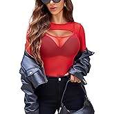 Avidlove Women Sexy Long Sleeve Mesh Top Teddy Bodysuit Clubwear Sheer Leotards with Garter Belt