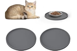 ARESPARK 2 PCS Thickened Pet Silicone Food Mat, Nonslip Waterproof Cat Dog Feeding Bowl Mats with Raised Edges for Food and Water Prevent Spills, Round Eating Tray for Floors, Puppy Kitten, 8'' x 8''