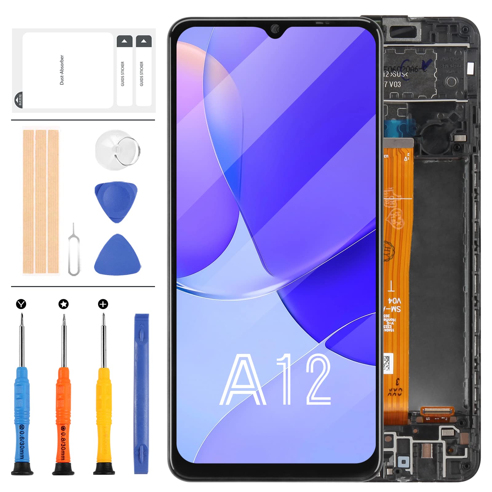 LADYSON Screen Replacement for Samsung Galaxy SM-A125 A12 A125 A125F A125U A125M A125F/DS A125F/DSN LCD Display Touch Digitizer Full Glass Assembly,with Free Tools+ Frame