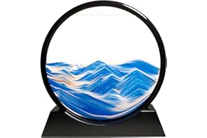 HYUGF 12" Moving Sand Art Picture Ocean Decor - 3D Deep Sea Sandscape Liquid Motion, Round Glass Frame Display Flowing Sand Relaxing Gift for Kids Adults Home Office Work Desktop Decoration Toy, Blue