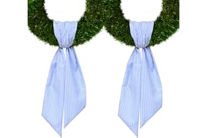 CHMACURA 2 Pieces Baby Shower Wreath Sash for Front Door, Blue Seersucker Sash Stripes Wreath Accessories for Home Wedding Birthday Decorations