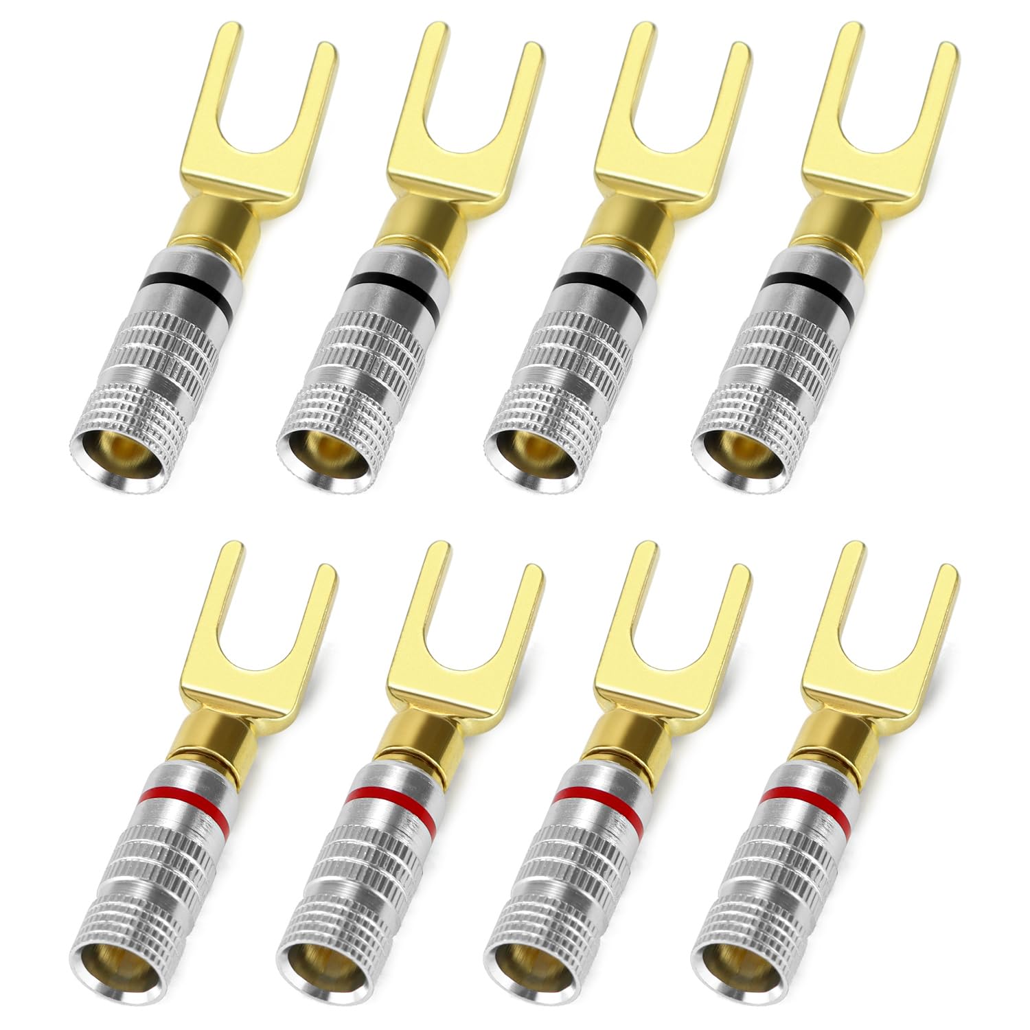 QWORK® 8 Pieces Y Spade Plug, Speaker Wire Connectors, Fork Spade Plug 45 Degree, Speaker Cable Connector