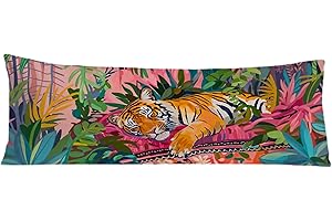 Exqcom Maximalist Tiger Body Pillow Covers 20x54, Preppy Room Decor, Tropical Trendy Colorful Tiger Animal Long Body Pillow Case Cover with Hidden Zipper for Women Adults Girls