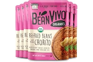 BeanVIVO (Pack of 6) Organics Plant based Protein Refried Beans with Vegan Chorizo - Good Source of Fiber - Nutritious & Microwave Meals - Gluten-Free Plant Food - 10 oz