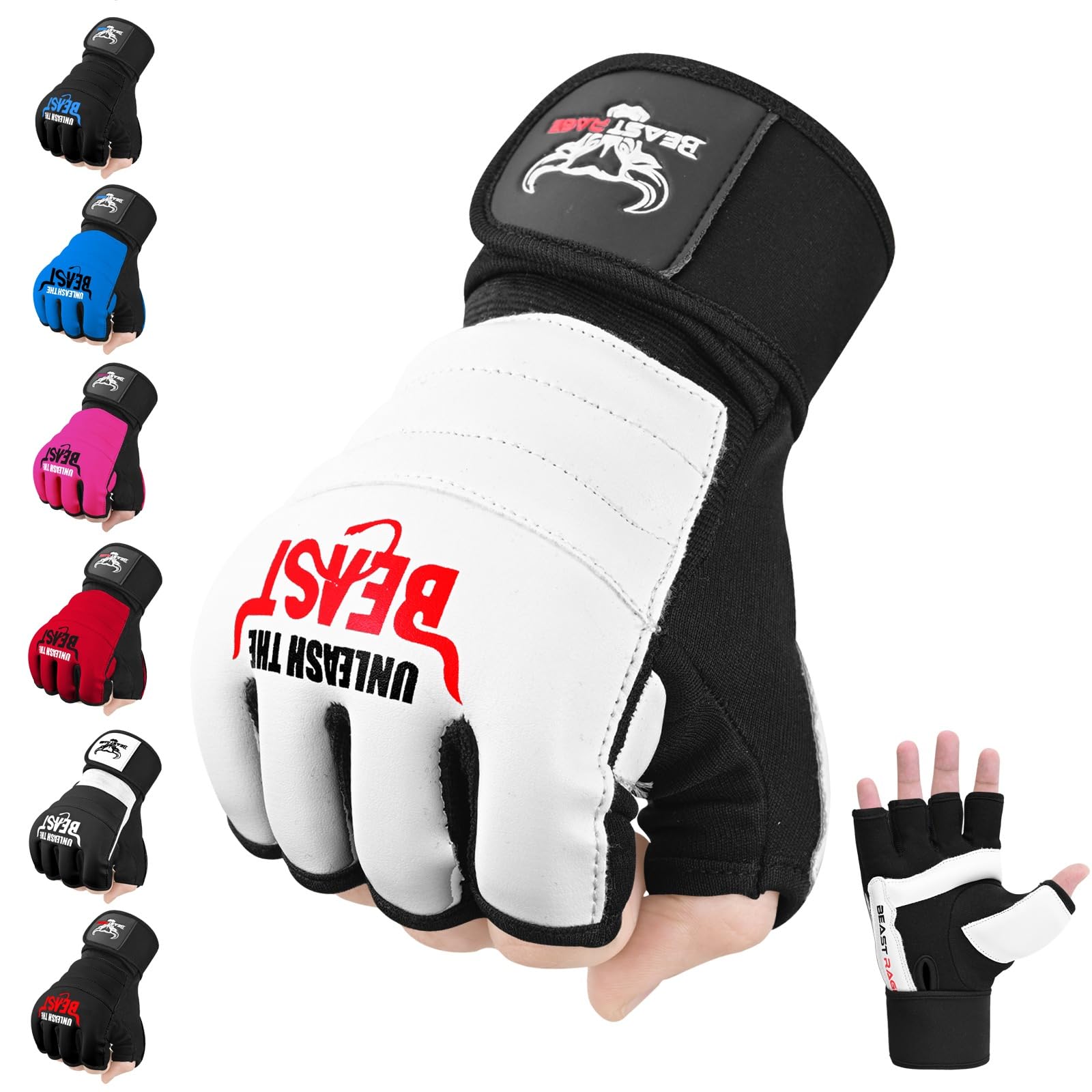 Photo 1 of BEAST RAGE Taekwondo Karate Gloves for Men and Women, Boxing Training Gloves MMA Kickboxing Sparring Martial Arts Boxing Gloves – Training Light Workouts, Muay Thai, Karav MAGA (White, M)