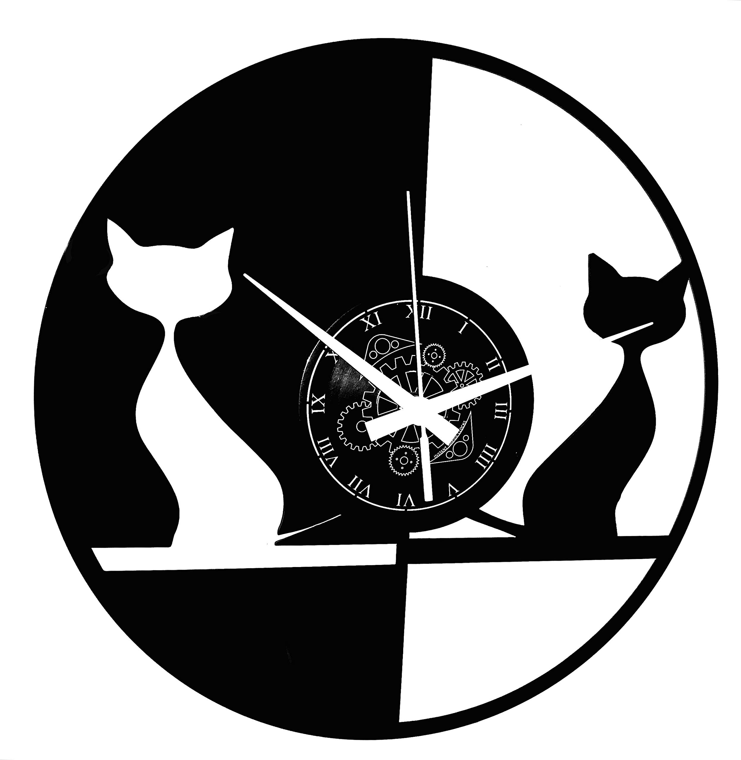Instant Karma Clocks | Wall Clock with Two Cats in Silhouette | Silent No-Ticking | Perfect for Bedroom, Office, Studio, Cabin, Living Room | Modern Design Unique Decoration