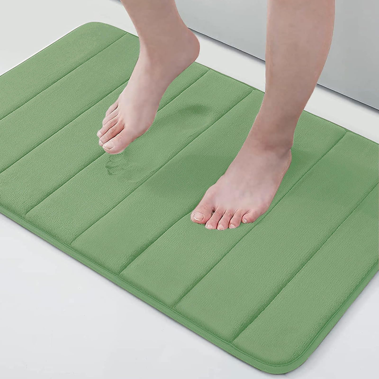 Photo 1 of Buganda Memory Foam Bath Mat, 30" x 20", Ultra Soft and Non-Slip Bathroom Rugs, Water Absorbent and Machine Washable Bath Rug for Bathroom, Shower, and Tub, Olive Green