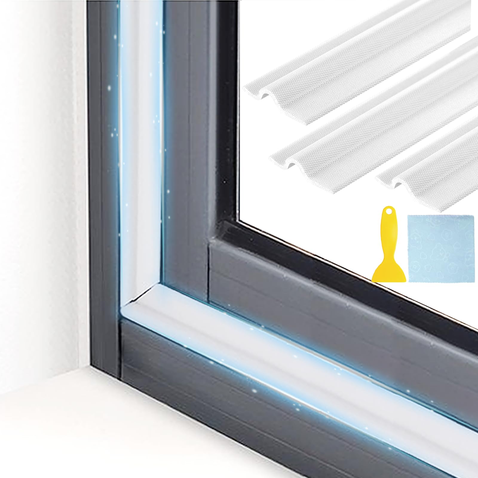Daily Treasures 6m Window Draft Stopper Foam Seal Strip with Scraper&Rag, Cuttable Window Insulation and Door Weather Stripping Soundproof, White