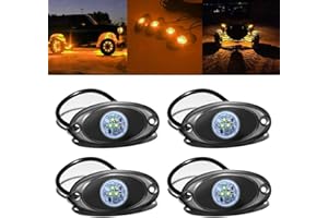 FABOOD F 4 Pods LED Rock Light for Jeep ATV SUV Offroad Car Truck Boat Underbody Glow Trail Rig Lamp Underglow LED Neon Lights Waterproof 12V 24V Yellow Orange (Amber)
