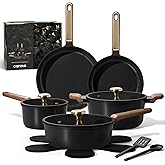 CAROTE Ceramic Cookware Set Nonstick, 14pcs Pots and Pans Set Nonstick, Non-Toxic & PFAS-Free, Dishwasher, RV/Camping Cookware Set, Cooking Pots with Lids, Charcoal Black
